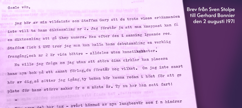 Brev från Sven Stolpe till Gerhard Bonnier den 2 augusti 1971